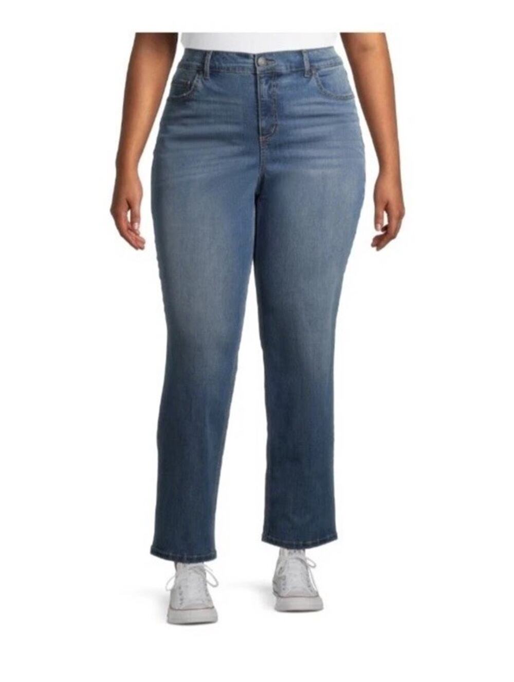 Terra & Sky High Rise Straight Leg Jeans Womens Plus 24WP Petite Denim Pants NEW